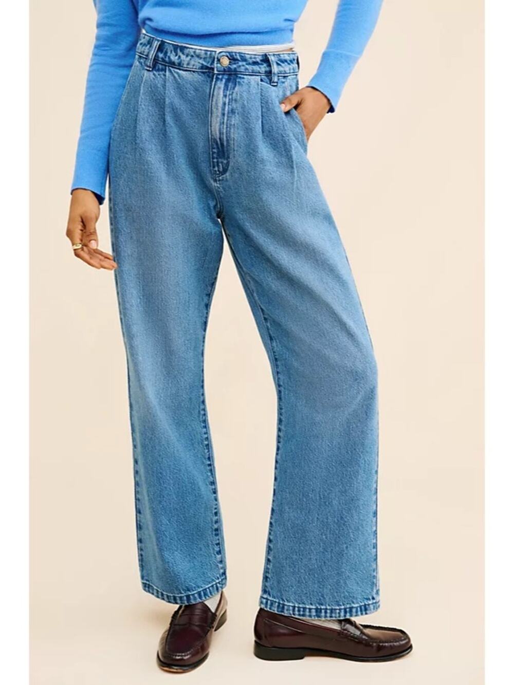 Free People Rolla’s Chloe Pleated Straight Leg Jeans in Medium Wash Size 25